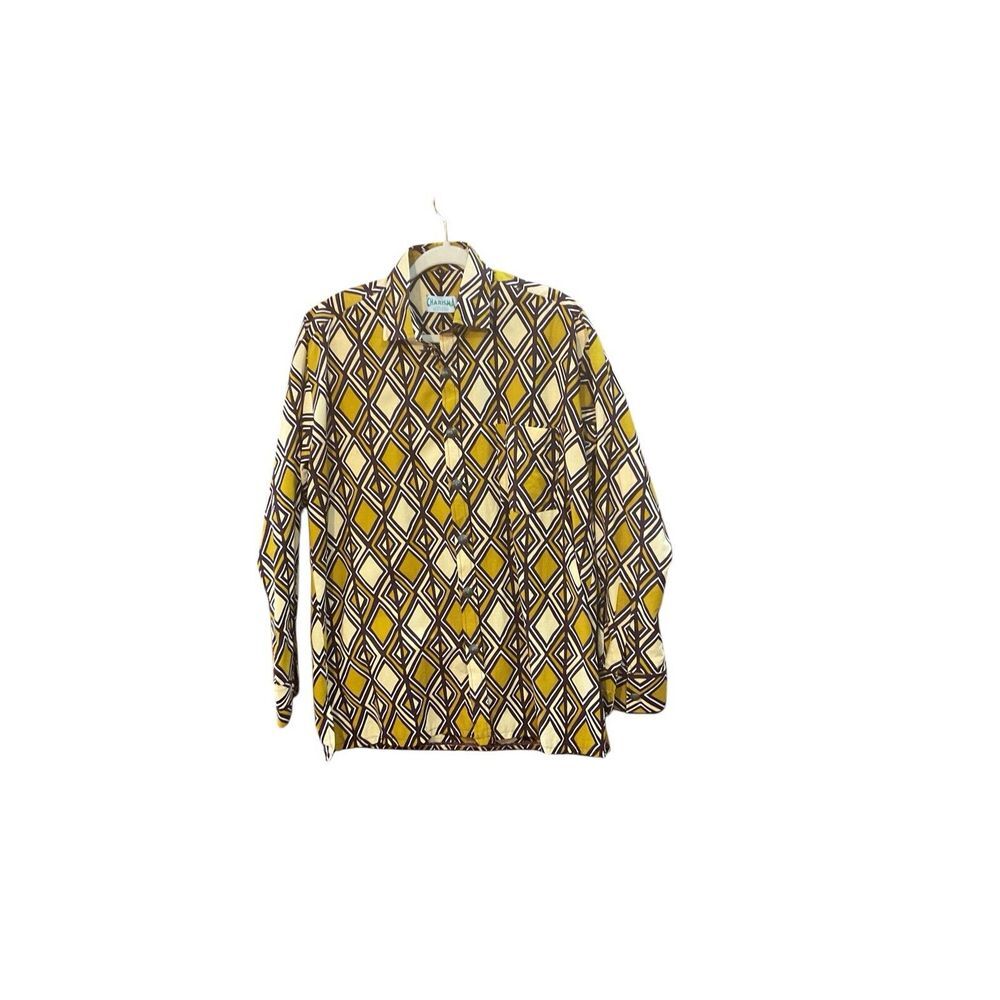 Vtg Charisma By Townline Geometric Linen Shirt‎ Men Size L 70s Disco Hipster